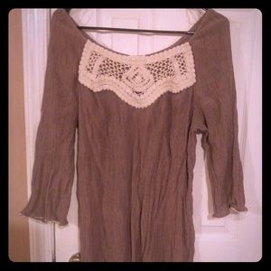 Brown with cream crochet tunic
